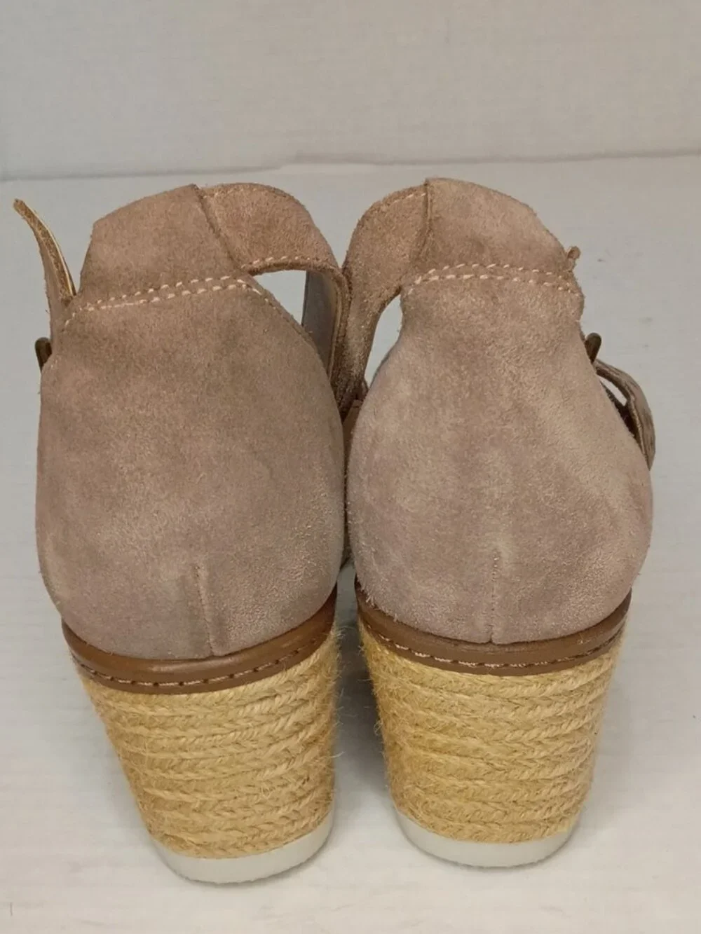 Nicole Nice Taupe Leather Floral Cutout Espadrille Wedge Sandals 7.5M